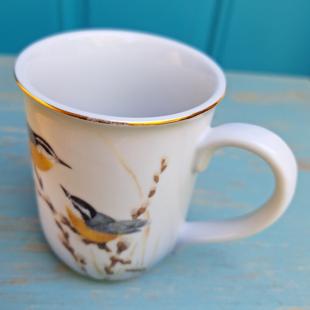 Bird Mug Otagiri Japan Coffee Cup Teacup Pretty Cute Birds Porcelain Gold Leaf - Picture 8 of 16